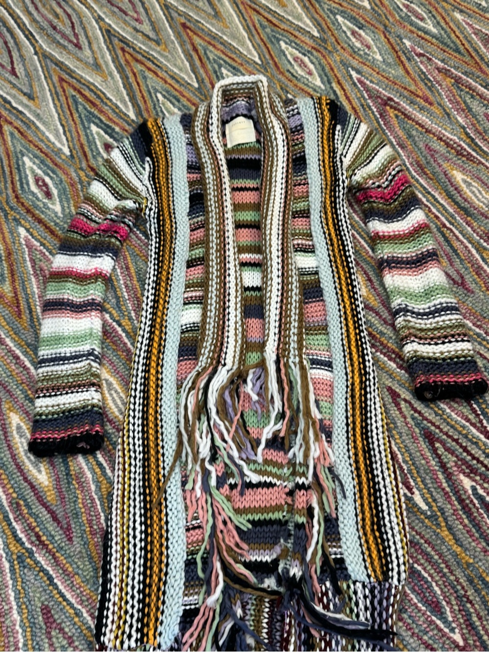 *RARE* Free People Tparty Technicolor Multicolor Knit Long Cardigan w/ fringe - Picture 6 of 14